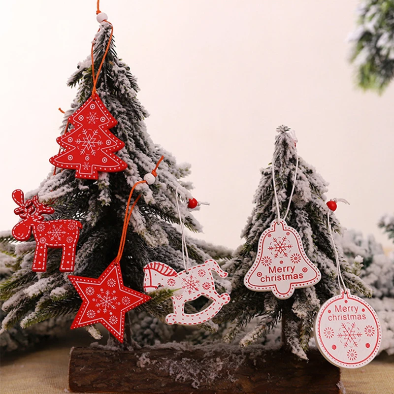 

12Pcs Christmas Snowflakes Wooden Pendants Xmas Tree Ornaments Home Hanging Decor Christmas Decorations for Home
