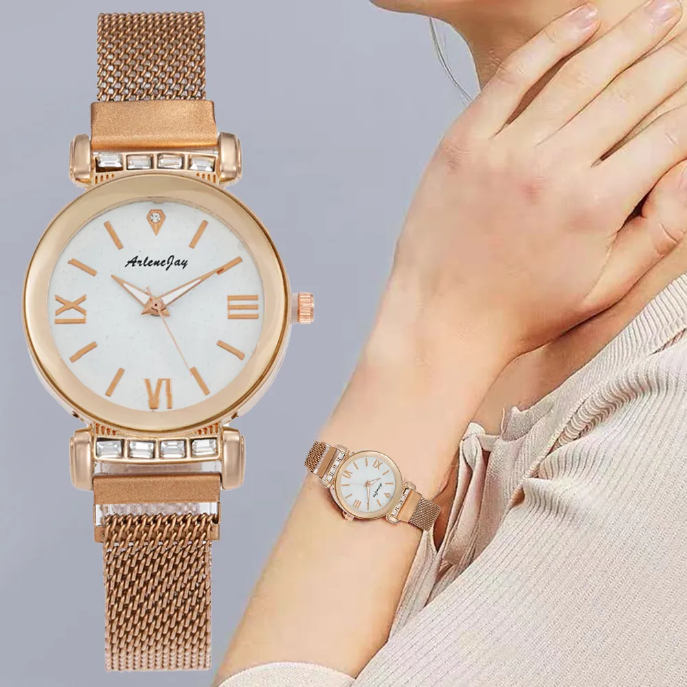 

Часы женские кварцевые с магнитной застежкой, модные роскошные Дизайнерские наручные, с сетчатым ремешком и звёздным небом, розовое золото