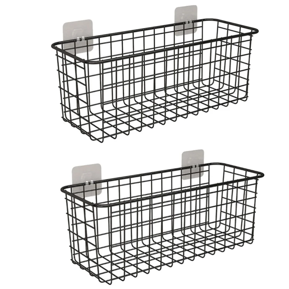 

2pcs Wall Mount Baskets Iron Storage Baskets Kitchen Spice Baskets (Black)