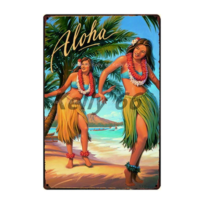 [Kelly66] Aloha форма Гавайи Тики Бар пляжные металлический знак олова плакат домашний