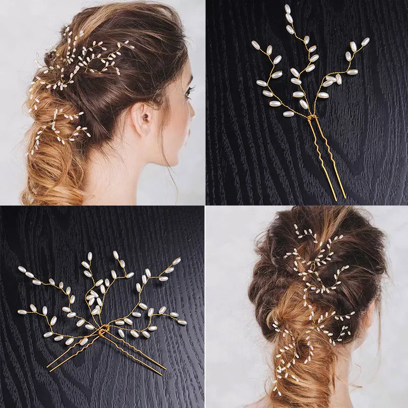 3 шт./лот золотые свадебные шпильки для волос с жемчугом заколка невесты ручной