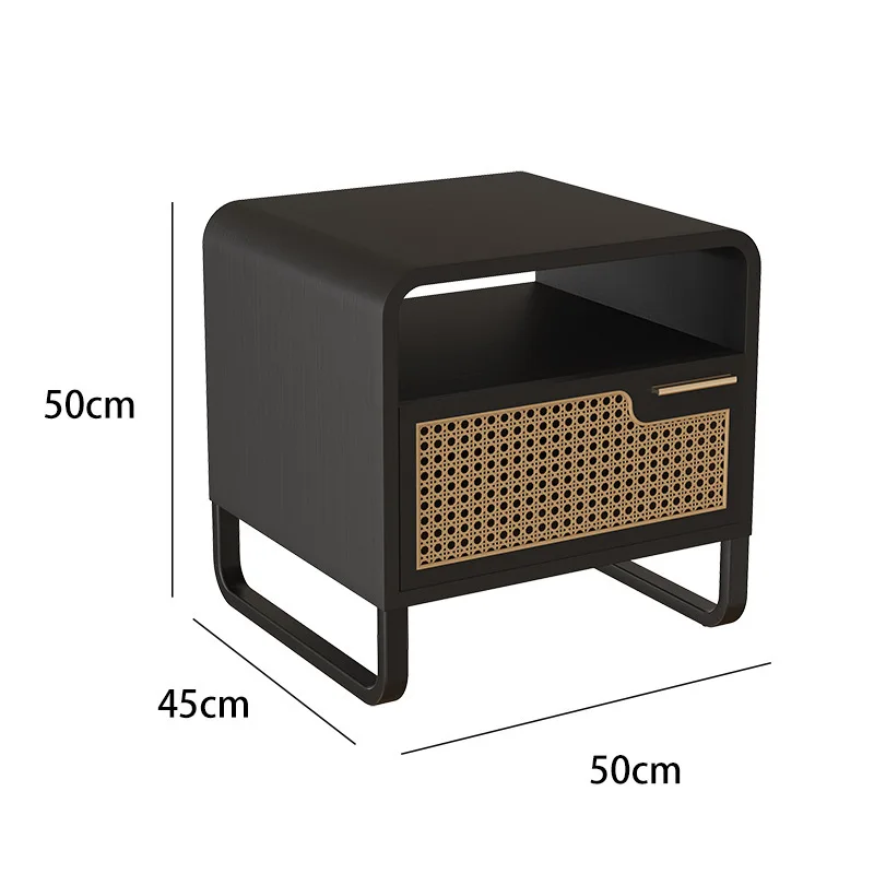

Nordic Bedside Table Simple Bedroom Locker Living Room Sofa Side Cabinets Extravagance Solid Wood Rattan Weaving Storage Cabinet