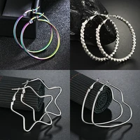 new fashion rainbow color round stainless steel women hoop earrings exaggerated hoop smooth circle earring jewelry wholesale