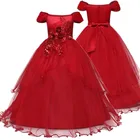 Платья для девочек, с цветочным принтом, красное, рождественское, кружевное, длинное, для первого причастия, для девочек 12T