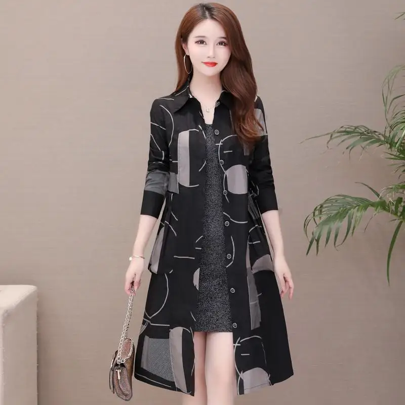 

Western Style Thin Spring Coat Windbreaker Women's Mid-length New Korean Version of The High-end Temperament Waist Wide Lady