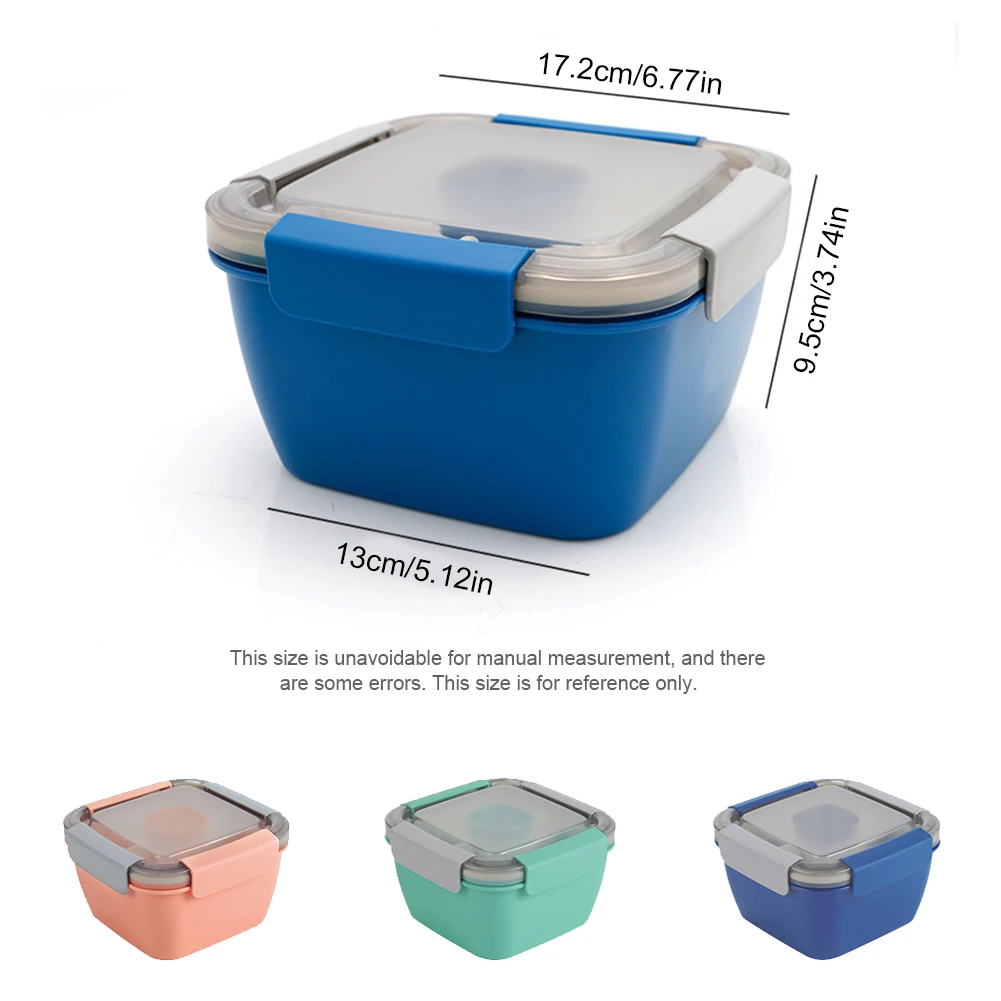 

Random Color Salad Lunch Container 1.5L Salad Bowl 3-Compartment Lunch Box with Dressing Container Fork Airtight Lid Tableware