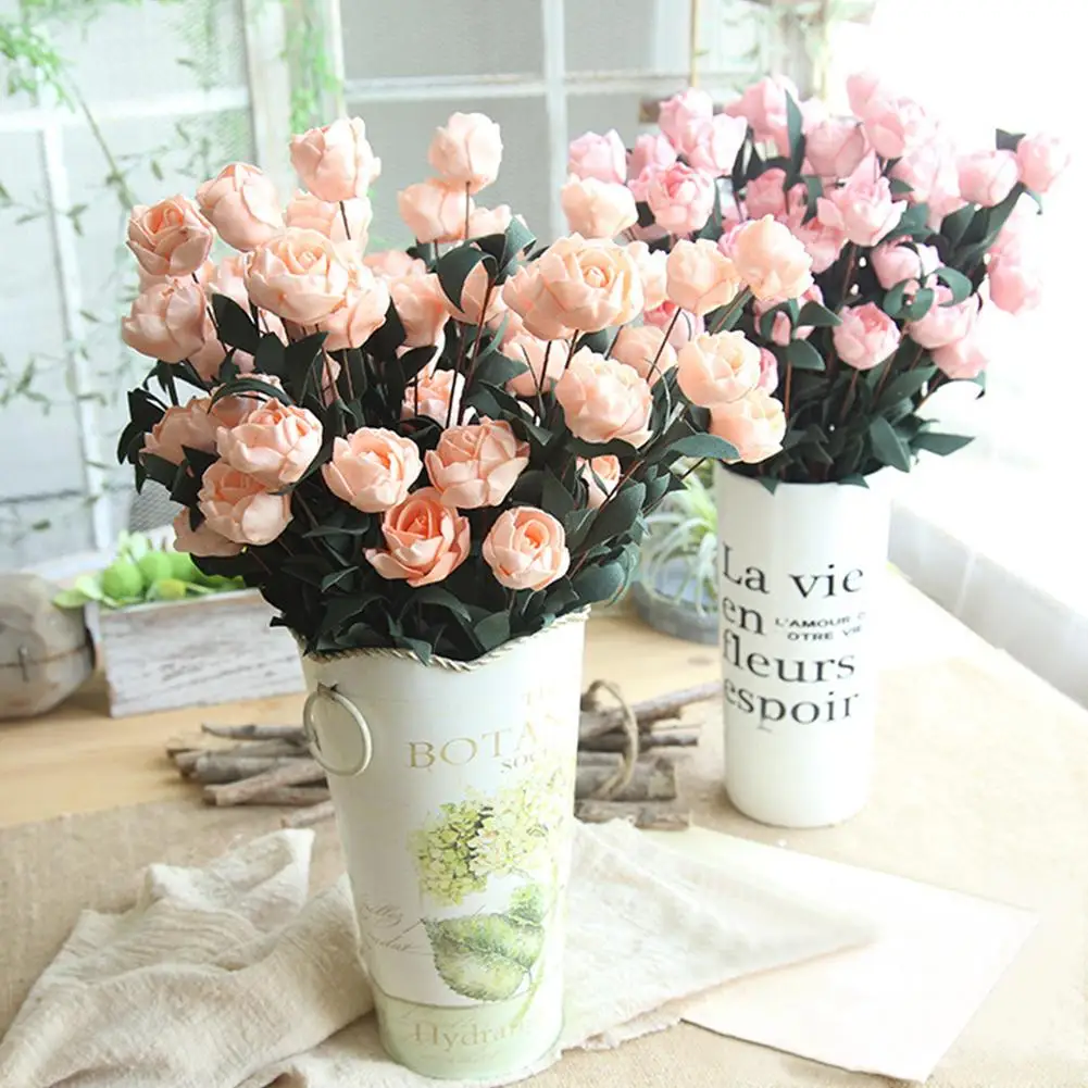 

Nordic Style 1Pc 6 Heads Artificial Flower Rose Fake Silk Flowers for Home Garden DIY Stage Party Wedding Festival Craft Decor