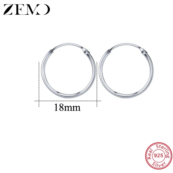 hoop earrings 18mm ZEMO, 12-25 мм, Настоящее 925 пробы, серебряные серьги-кольца для женщин, круглые серьги для пирсинга, ювелирные изделия, аксессуары для женщин - Окраска металла: hoop earrings 18mm