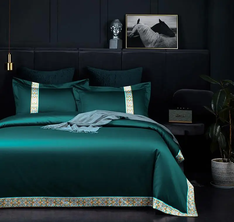 45 1000TC Egyptian Cotton Patchwork Bedding set Dark Red Green Soft Duvet Cover Bed sheet Pillowcases Queen King size 4Pcs | Дом и сад