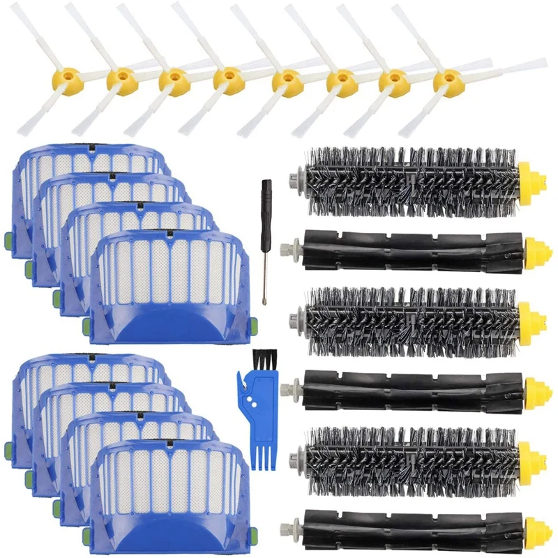 

24Pcs Replacement Parts For Irobot Roomba 600 500 Series Vacuum Cleaner,8 Filter 8 Side Brush 3 Bristle & 3 Beater Brush