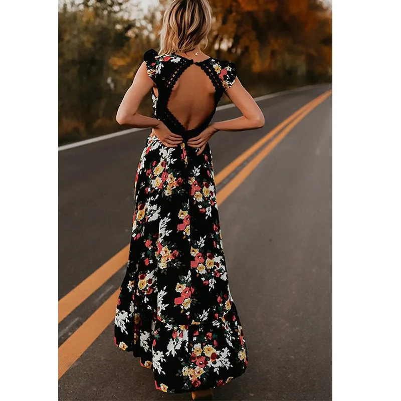 Модная Осенняя Женская Макси нерегулярные Boho Свадебные платья летнее Цветочный