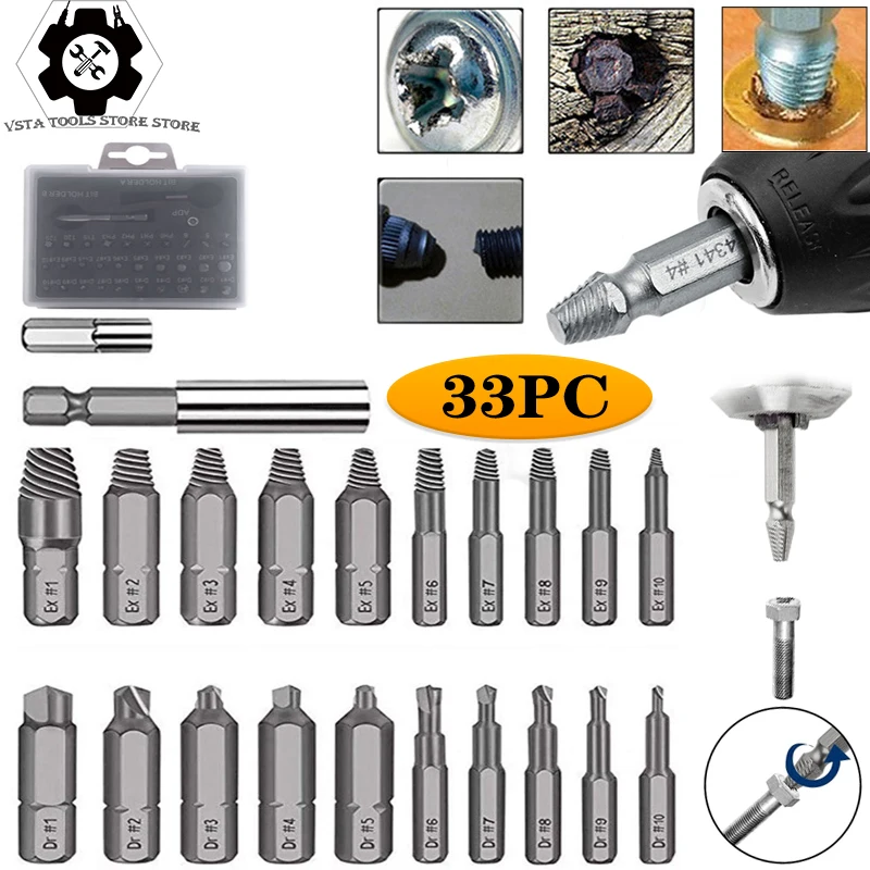 

22PCS Screwdriver Extractor Remover Disassemble Screws Bolt Stud Slip Teeth Damaged Demolish Stripped Broken Remover Tools