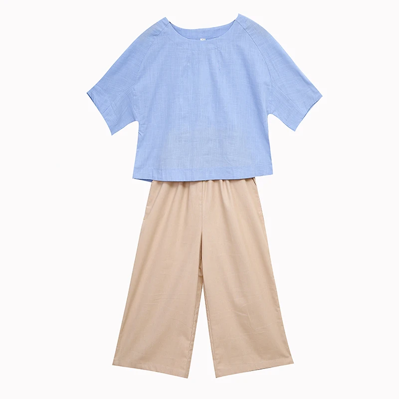 

Slightly fat cotton and linen wide leg pants skirt two-piece female 2021 summer new age-reducing fashionable two-piece suit