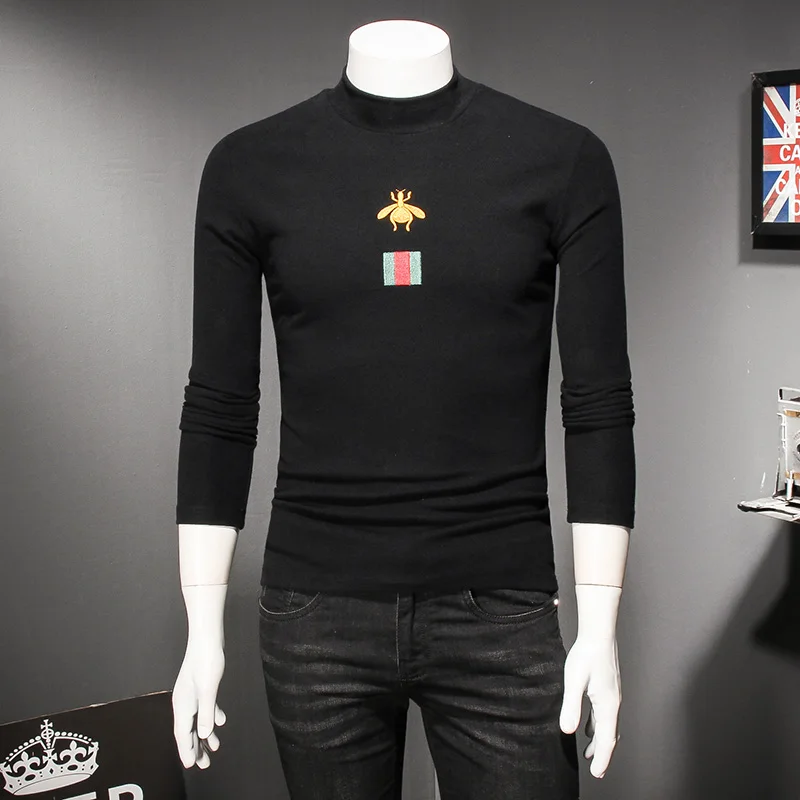 

Top Designer Brand Turtleneck Men T-shirts Fashion 2021 Autumn Winter Thick Long Sleeve Male T Shirt Big Yards M-5XL 8309