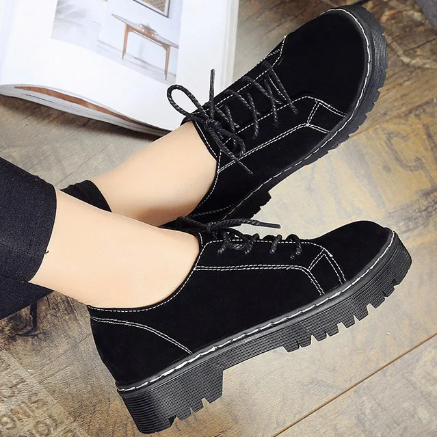 Женские замшевые туфли оксфорды на шнуровке с круглым носком|Обувь без каблука| |