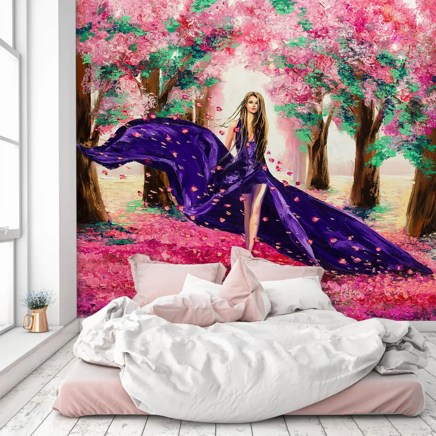 [Self-Adhesive] 3D Blue Girl In Flowers 38592 Wall Paper mural Print Decal Murals | Обустройство дома