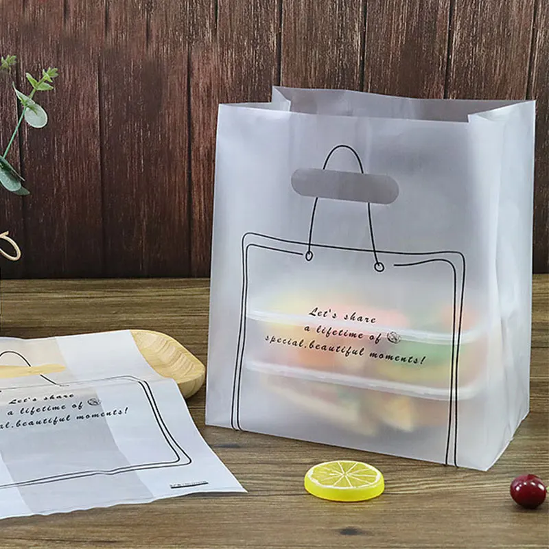 

50Pcs Lunch Box Packing Bag Transparent Food Plastic Bags Toast Packing Sack Printing Takeaway Packing Sacks Home Supplies
