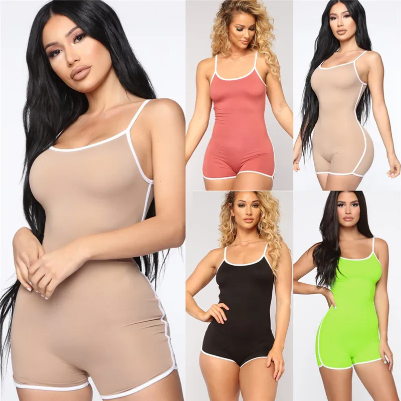 

2020 Sexy Women Sling Jumpsuit Rompers One-piece Shorts Low Cut Bodycon Rompers Shorts Yoga Sports Soild Rompers