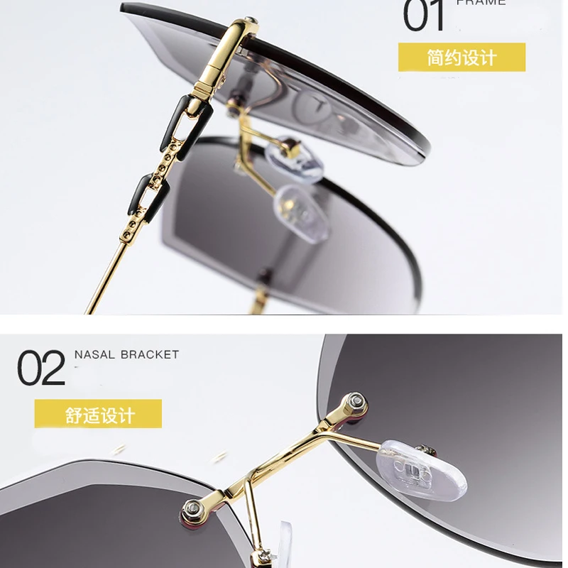 

MIZHO Crystal Luxury Brand Design Lady Rimless Sunglasses Women Retro Cutting Lens Vintage Pruple Ocean Sun Glasses Trendy Red