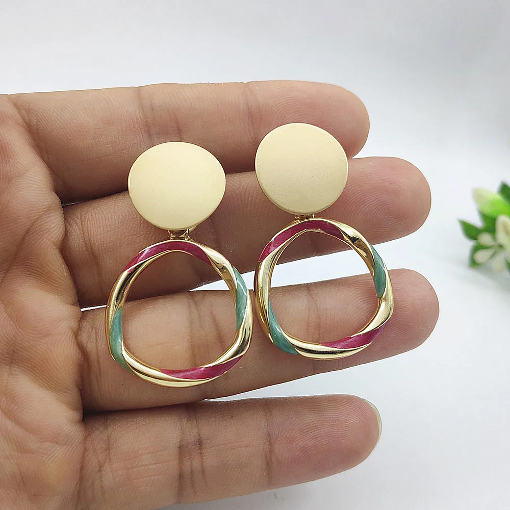 Punk Charm Jewelry Metal Ring Earrings Hanging Exaggerated Cross Pendant Earrings for Women Party Jewelry Earrings