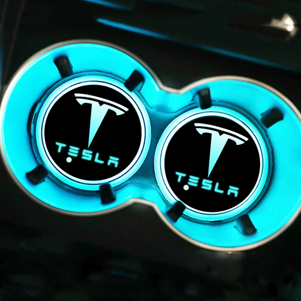 2Pcs USB Charging Colorful Intelligent Led Water Cup Luminous Coaster Car Atmosphere Light For Tesla Model 3/S/X Interior | Автомобили и