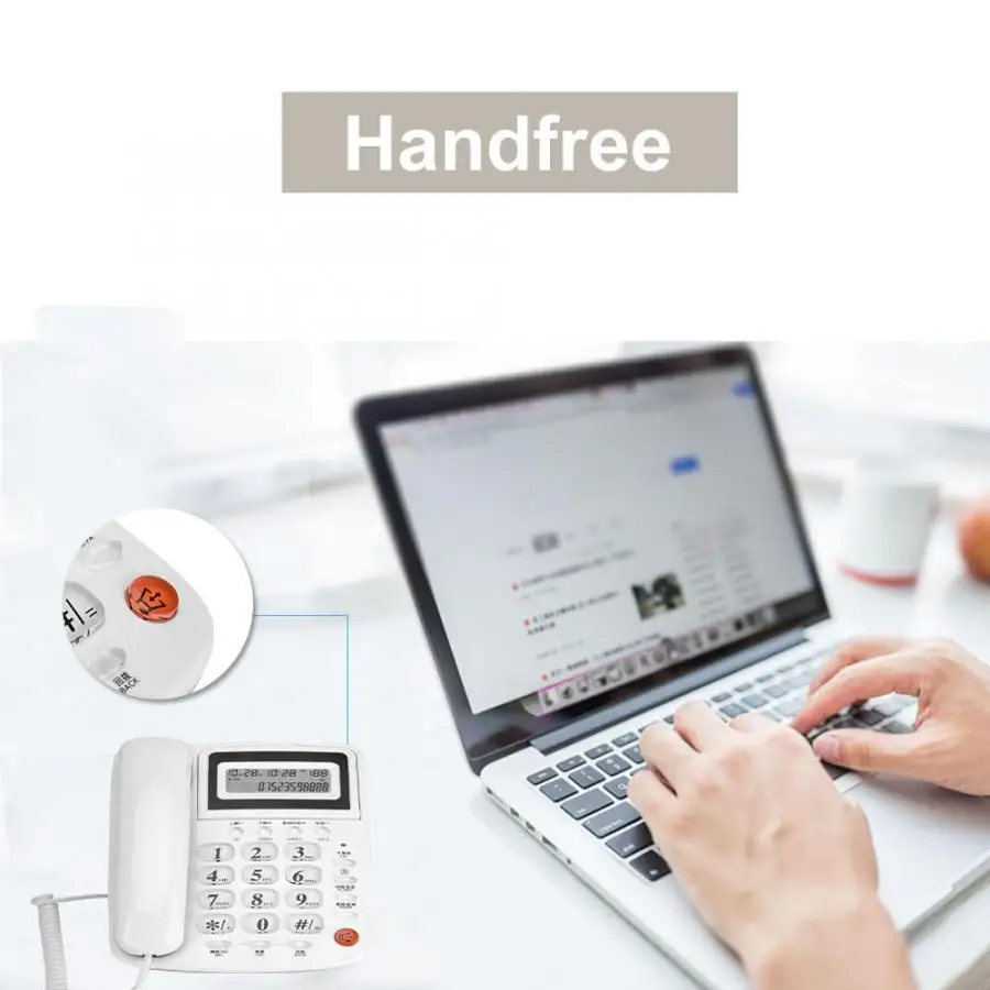 Белый домашний офисный телефон без аккумулятора Настольный стационарный с