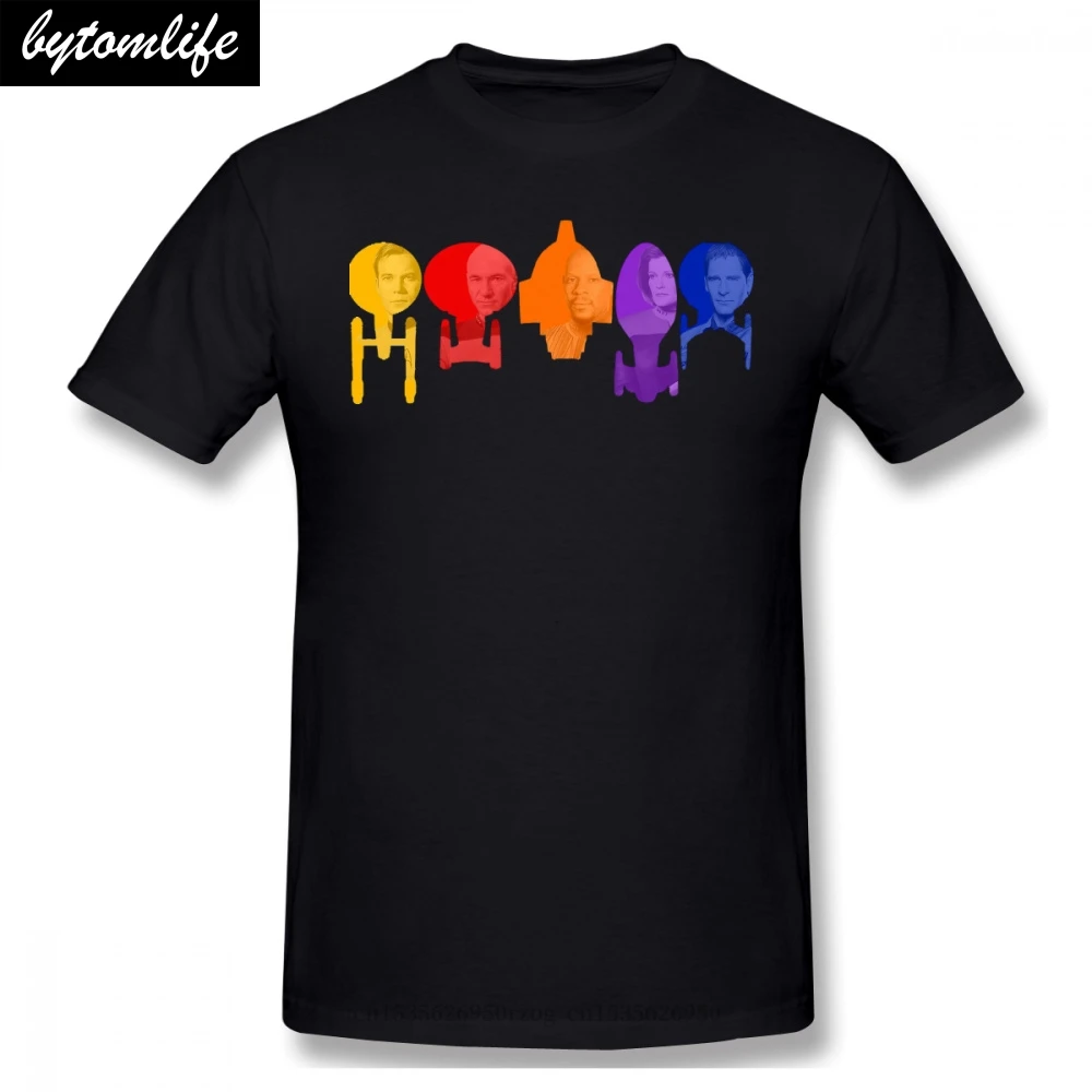 

Men Short Sleeve Star Trek Science FictionTV Series T-Shirt Rainbow Ship Captain Fill Pure Cotton Tees Harajuku TShirt