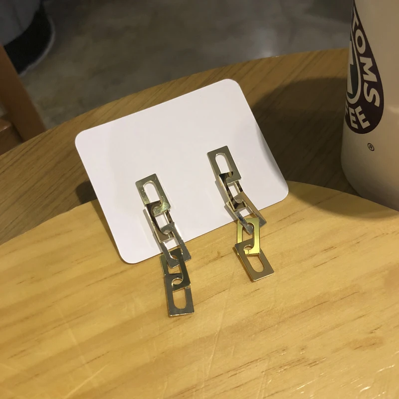 

S925 needle Fashion Jewelry Dangle Earrings Simply Design Metal Square Golden Plating Long Drop Earrings For Women Lady Gifts
