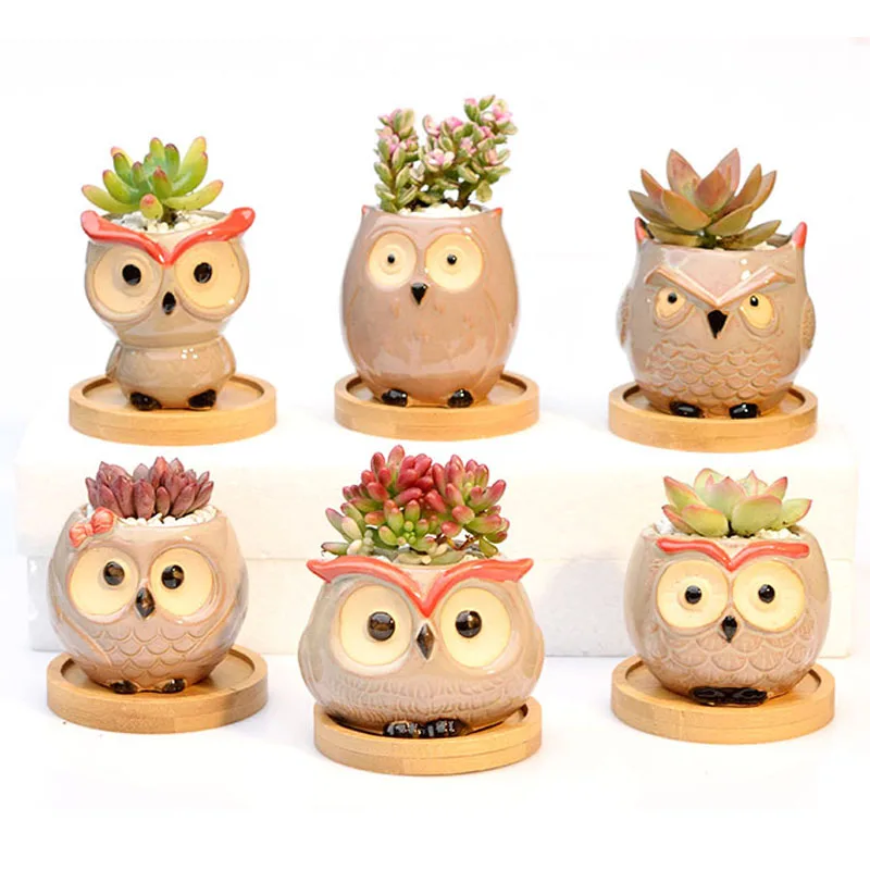 

Creative Garden Supplies Decoration Ceramic Flowerpots Miniature Model Cute Owl Succulent Flower Pot Planter Desktop Decorations