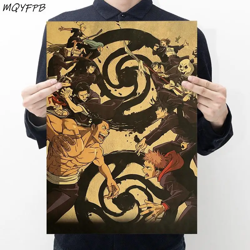 

Anime Jujutsu Kaisen A Collection of Characters Kraft Paper Poster Home Room Bedroom Wall Decoration Painting Core 50.5x35cm