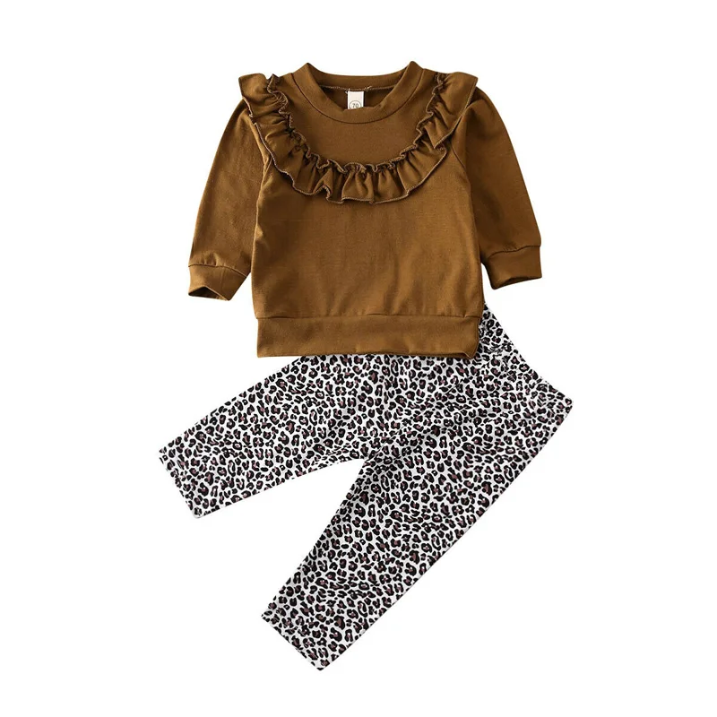 Imcute 2020 Newborn Infant Toddler Baby Kid Girl Boy Clothes Ruffle Romper Tops Leopard Pants Outfit Set 0-5T | Детская одежда и