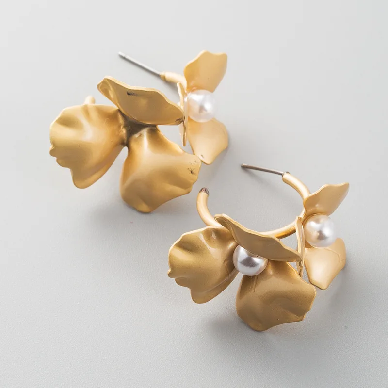 Japan Korea Style Sweet Retro Flowers Alloy Sub-gold Imitation Pearl stud Earrings for Women Girl Fashion Jewelry Accessories | Украшения и