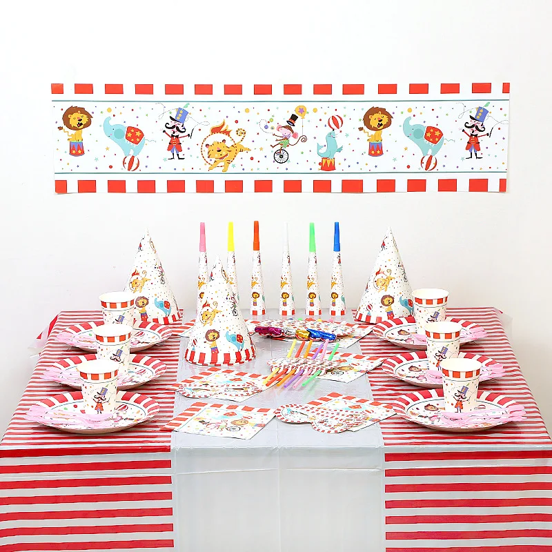 Цирковая серия Лев бумага со слоном одноразовый набор для вечеринки баннер чашка