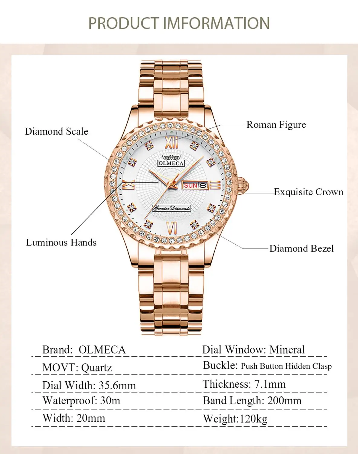 OLMECA Women Wrist Watch Fashion Auto Date Luxury Quartz Watches Relogio Feminino 30M Waterproof Clock Lady Style | Наручные часы