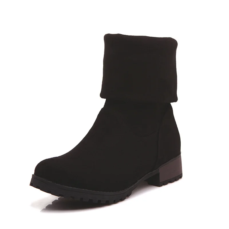 KALENMOS/осенне-зимняя обувь женские ботинки до середины икры из флока на платформе и