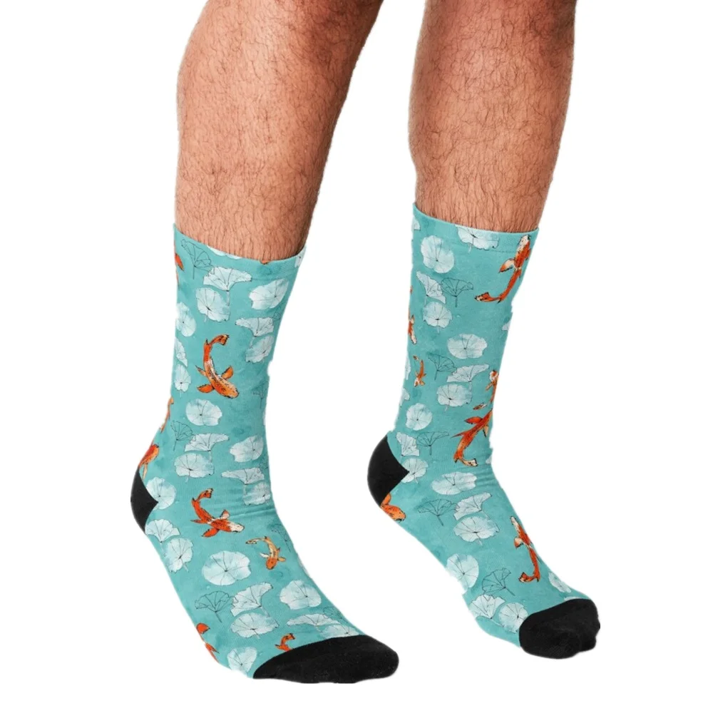

Забавные мужские носки, синие носки с красным и желтым рисунком в стиле хип-хоп, мужские счастливые носки, милые мужские носки в уличном стил...