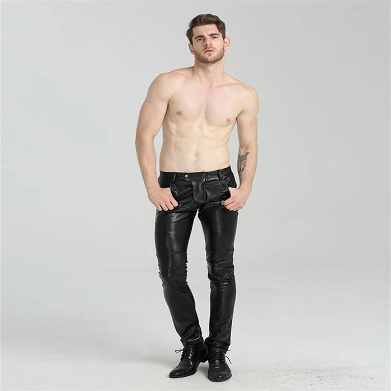 Motorcycle leather pants men's trousers korean feet leisure personality thin youth spring autumn black deri pantolon