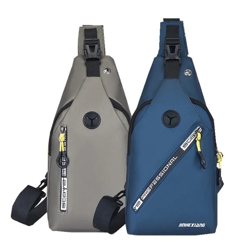 

2021 new men's chest bag waterproof Oxford Cloth cross-body bag with headphone Hole USB Charging