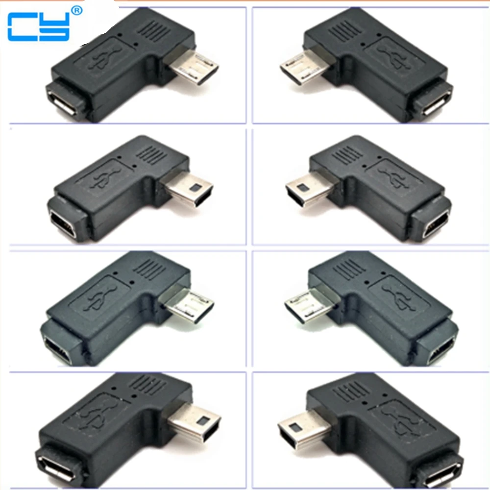 Микро-мини-usb 90 градусов левый/правый угловой Мини 5pin к micro usb адаптер для передачи