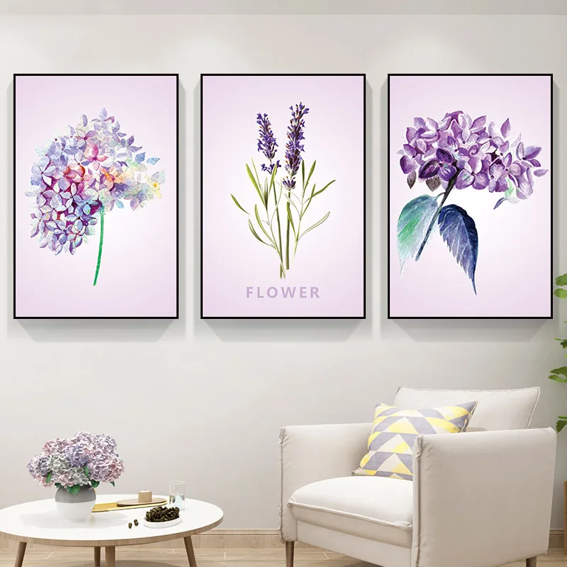 

Modern Small Fresh Plant Flower Canvas Painting Minimalist Purple Lavender Poster And Print Nordic Style Living Room Decoration