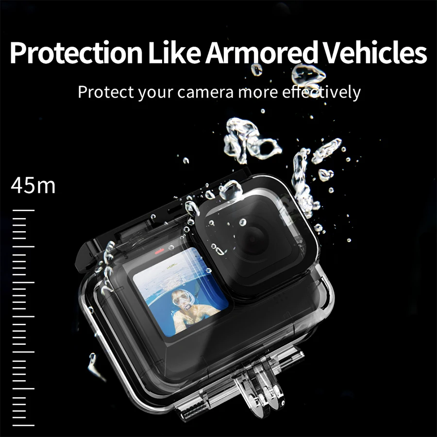 

For GoPro Hero 9 Black 45M Underwater Waterproof Case Diving Protective Cover Housing For Go Pro Hero9 Tempered Glass Case