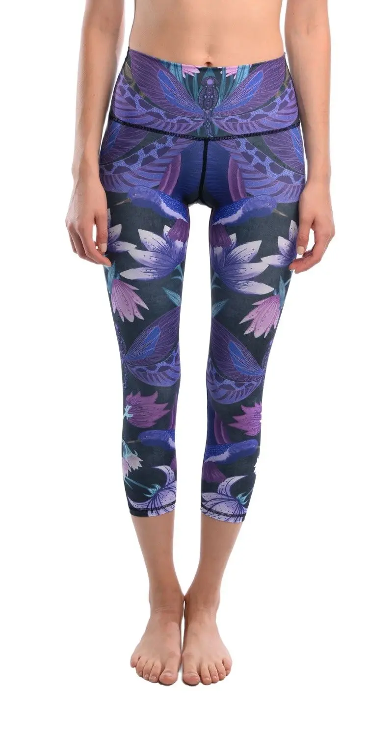 Новинка фиолетовая стрекоза тренировочные плотные Капри с 3D принтом зеленая