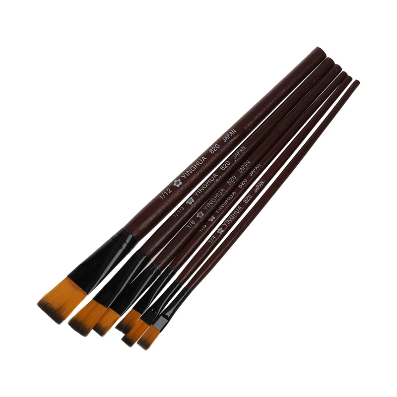 Pack of 6 Art Brown Nylon Paint Brushes for Acrylic | Канцтовары для офиса и дома