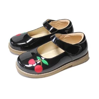 2021 new brand girls black faux leather embroidered cherries smart casual mary jane back to school shoes comfy childrens flats