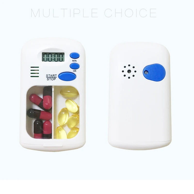 

2 Grid Mini Portable Pill Reminder Drug Box Storage Plastic Pill Box Weekly Pillbox Medication Organizer Alarm Cases Timer Box