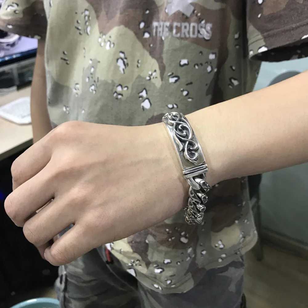 

BOCAI Thai silver vine arabesque male bracelet real s925 pure silver fashion domineering punk rock man bracelet