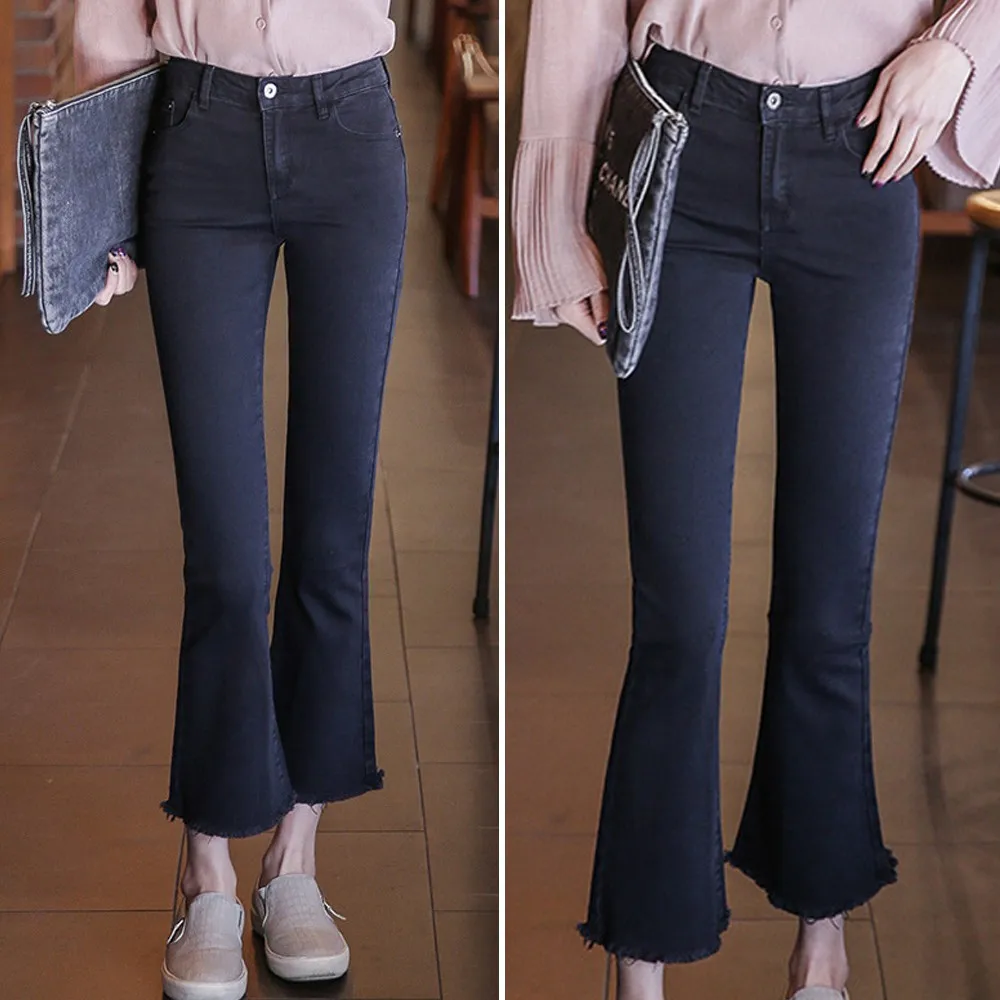 

On Sale Women Black Flared Bootcut High Waist Trousers Stretch Slim GD Flare Jeans Bell Bottom Jeans