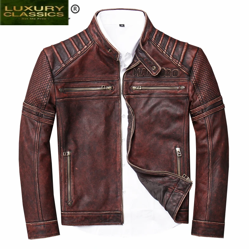 

Genuine Leather Jacket 100% Men Autumn Winter Clothes 2021 Streetwear Men's Cow Coat Slim Fit Moto Biker Leather Jacket U-15718