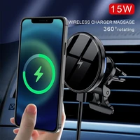 15w magnetic car wireless charger for iphone 1213 phone holder wireless car charger fast charging rotatable mobile stand