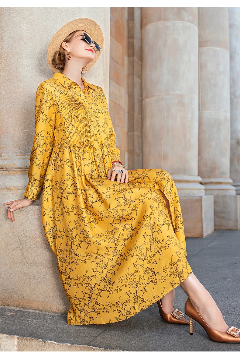 Большие размеры Новинка осени 2020 высококачественное желтое свободное платье